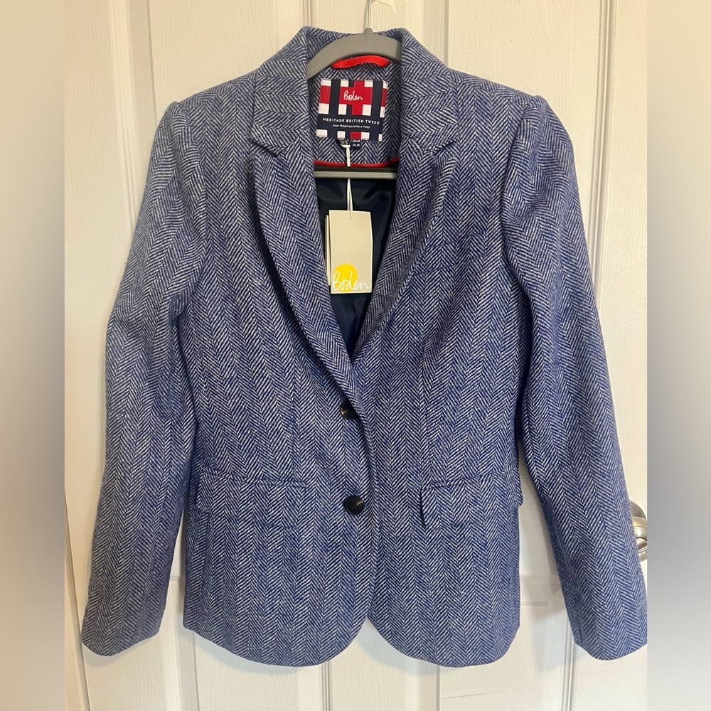 Boden Women's Navy Herringbone Suit Jacket